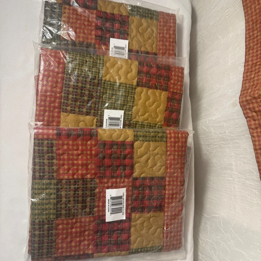 NWT Patchwork Quilted Pillow Shams Standard Red Green Tan Gingham Rustic